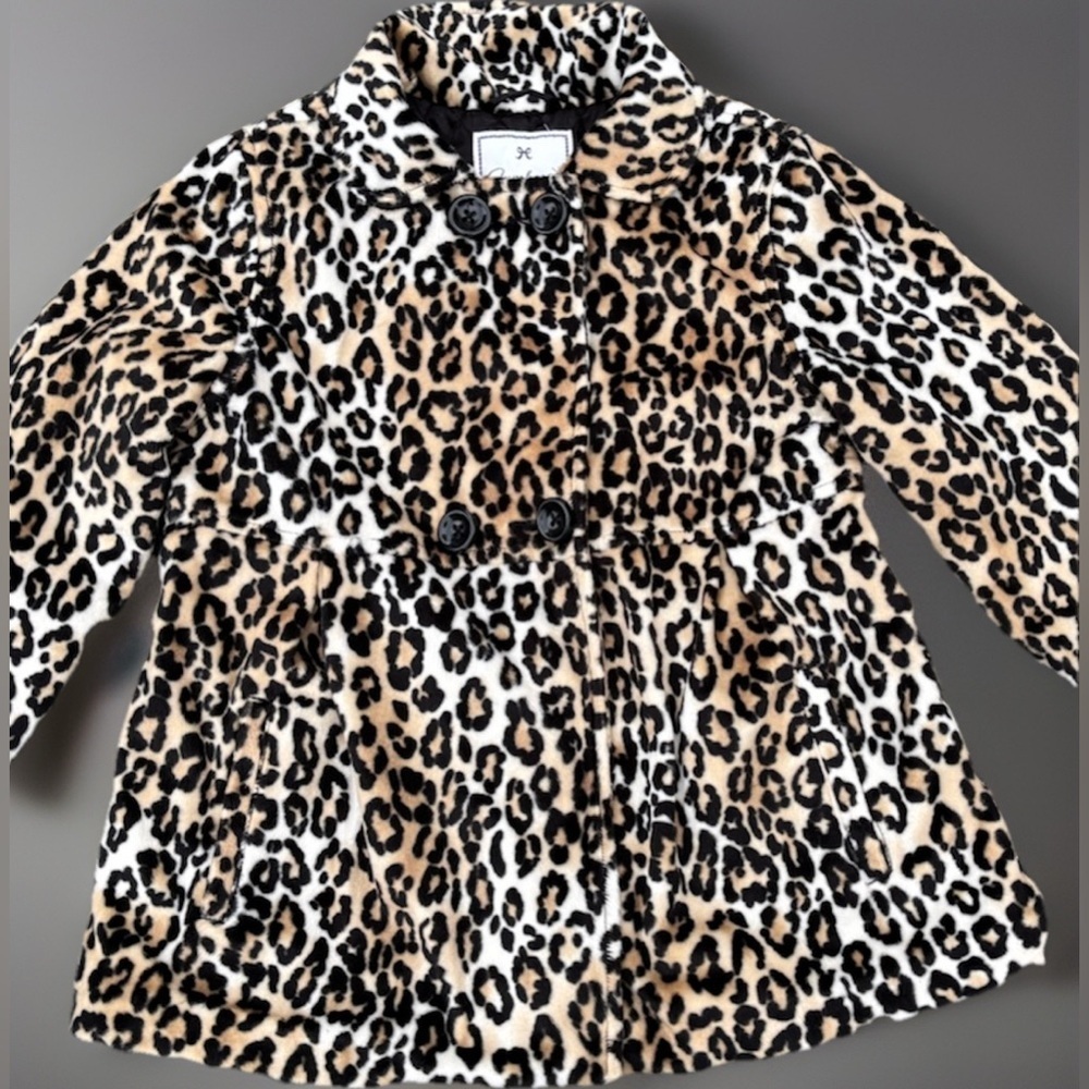 Girls Leopard Print Faux Fur Coat Jacket Gymboree Size L (10-12) Bow on Back